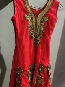 Vibrant Red Kurta Set with Gold Embroidery