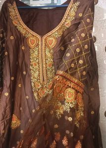 Heavy  Cotton Stones And Beaded Suit  Color: ( 🟤)