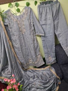 Elegant Grey Kurta Set with Dupatta