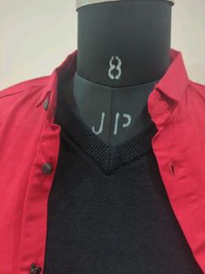 Red Long Sleeve shirt with black sweater