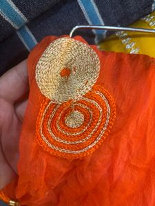 Vibrant Orange Dupatta with Gold Embellishments