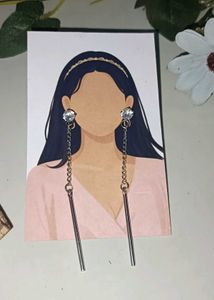 Dangling Bar &amp; Stone Drop Earrings