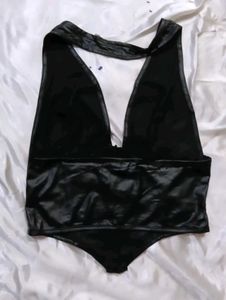 Black Faux Leather Halter Top