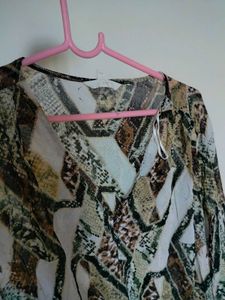 H&amp;M Sheer Snake Print V-Neck Blouse