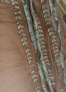 Elegant Peach Kurta Set with Silver Stripes