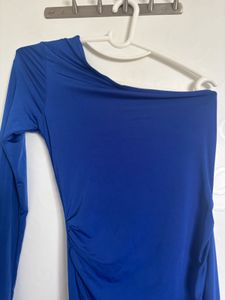 Electric Blue One-Shoulder Ruched Dress