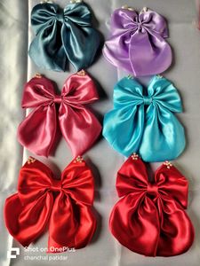 Satin Bow Hair Clips - Set of 6