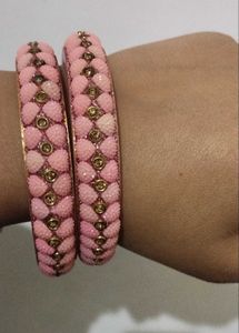 Pink Beaded Bangles (Set of 2)
