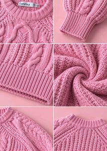 PINK CABLE KNIT CREWNECK SWEATER