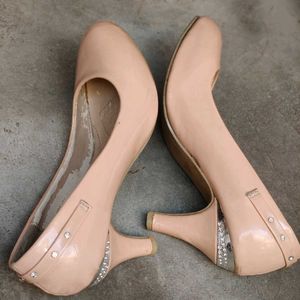 Elegant Nude Pink Heels with Embellishments