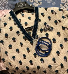 White Kurta with Floral Print