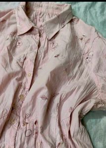 Pink Embroidered Button-Up shirt