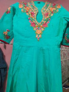 Beautiful Embroidered Teal Anarkali Gown