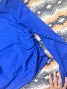 SHEIN Pink blue Ribbed Long Sleeve Top