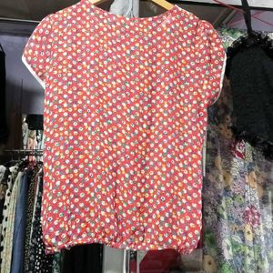 Red Floral Button-Up Top with Peter Pan Collar