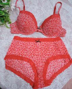 Coral Leopard Lingerie Set