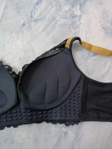Black Lace Push-up Bra with Yellow Bow