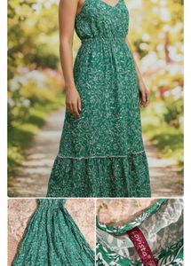 Green Leaf Print Maxi Dress