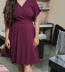 Elegant Plum Flutter Sleeve Dress