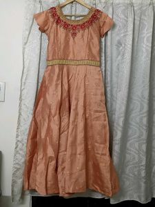 Elegant Peach Embroidered Ethnic Gown