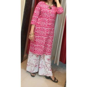 Pink White Kurta Palazzo Set