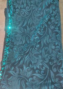 Teal Jacquard Saree with Sequins