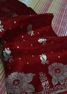 Exquisite Red Silk Saree with Floral Embroidery