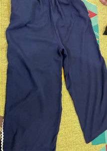 Navy Blue Palazzo Pants with White Trim