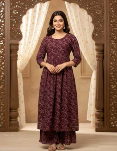 Maroon Printed Kurta Set