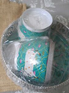 Metal Dryfruits Serving Tray with 2 Jar