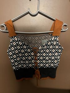 Patterned Lace-Up Crop Top