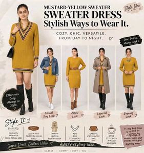 Retro Mustard V-Neck Knit Dress