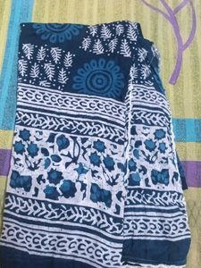 Handblock Printed Cotton Dupatta – Indigo Blue & W