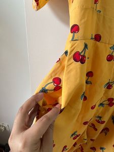 Mustard Yellow Cherry Print cropped Jumpsuit