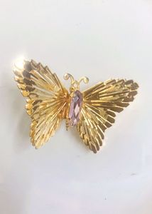 New Stunning Gold Butterfly Ring with Pink Stone