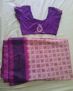 Purple & Pink Saree With Blouse