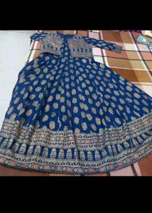 Beautiful Blue Printed Anarkali Gown | Full Flare