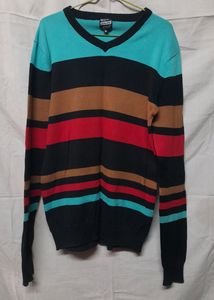 Men's Striped V Neck Multicolor Sweater Pullover