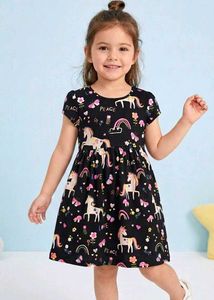Cute Unicorn Print Girls Dress