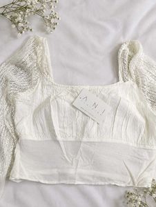 White Lace Sleeve Crop Top