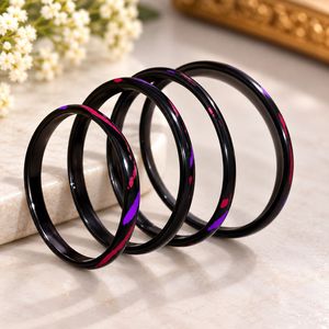 Set of 4 Black Bangles with Purple & Pink Splatter