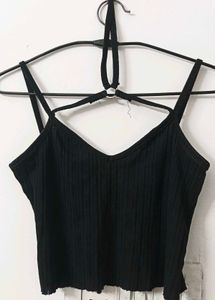 Ribbed V neck Black Crop Top