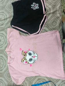 Cute Cat Print Top & Shorts Set for 5-7 years