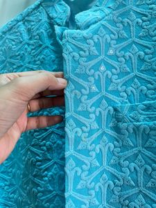Men's Blue chikankari Nehru Jacket/koti