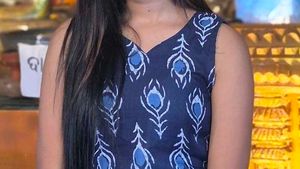 Stylish Blue Peacock Feather Print Kurta