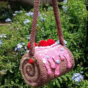 Crochet Roll Strawberry cake Bag