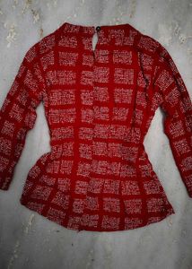 Red &amp; White Patterned Peplum Top