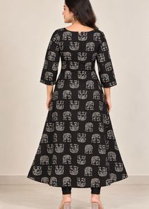 Elegant Black Elephant Print Kurta