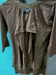 Brown Round Neck Stylish Kurti Top | Bust 32 |