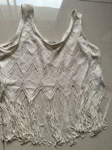 Cream Crochet Fringe Tank Top